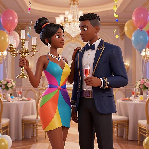 Elegant Black Couple in Luxurious Ballroom