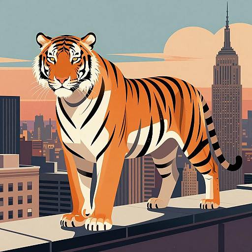 Futuristic Tiger on Rooftop at Sunset