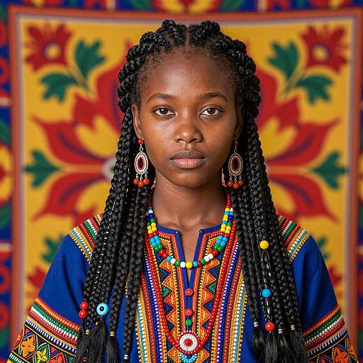 Young African Woman in Traditional Colorful Attire