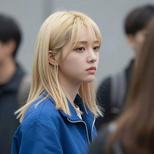 Serious Young Woman in Blue Jacket