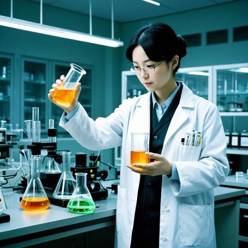 Female Scientist Examining Chemical Solutions in Laboratory
