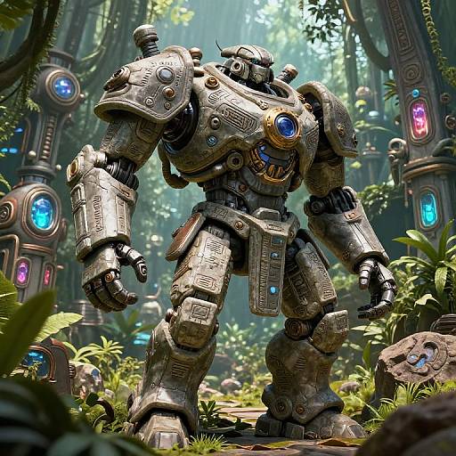 Futuristic Stonepunk Warrior and Mech