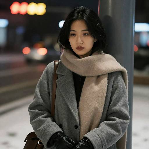 Somber Urban Scene with Asian Woman