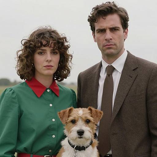 Man and Woman with Small Dog Outdoors