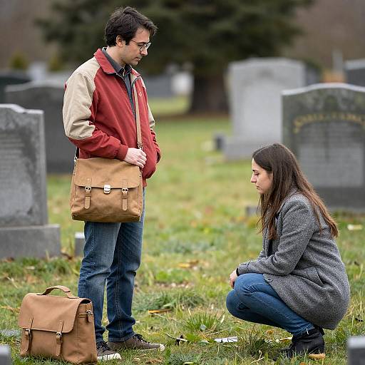 Candid Cemetery Photograph of Two People