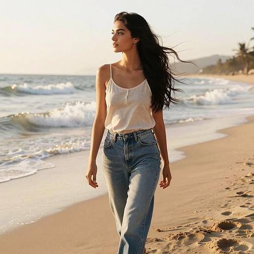 Blue-Eyed Model on Pristine Beach