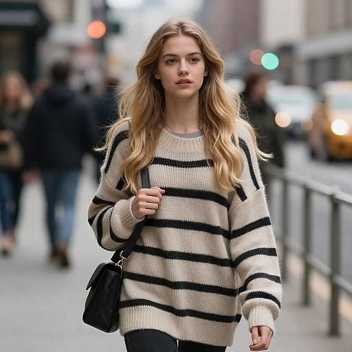 Urban Walk: Blonde in Striped Sweater