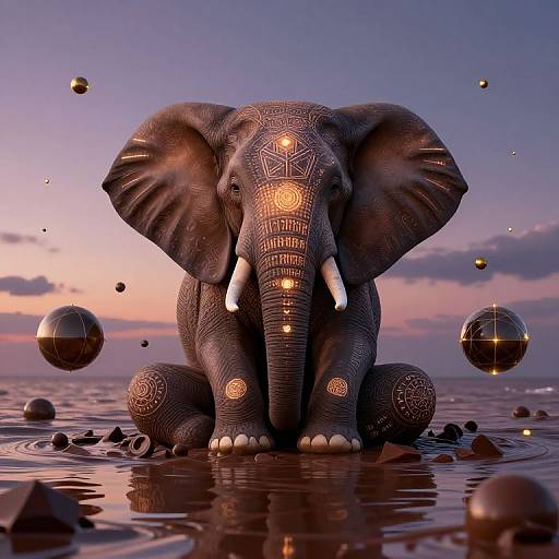 Meditative Elephant with Glowing Runes