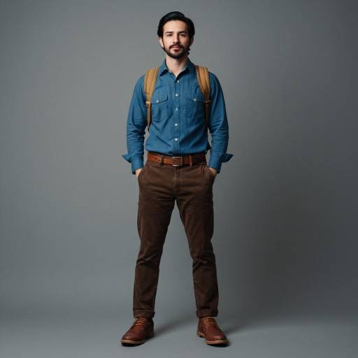 Casual man wearing blue shirt and backpack