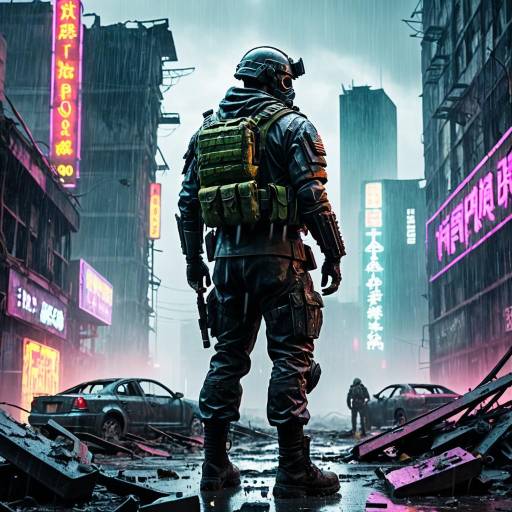 Post-Apocalyptic Soldier in Neon City