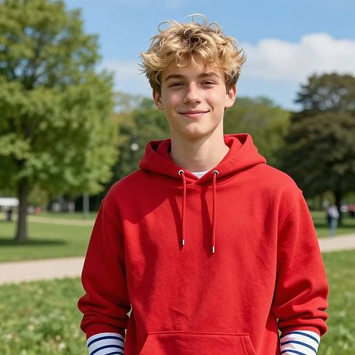 Cheerful Teen Boy in Sunny Park