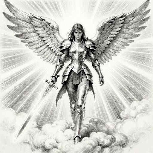 Fierce Angel Warrior Pencil Sketch