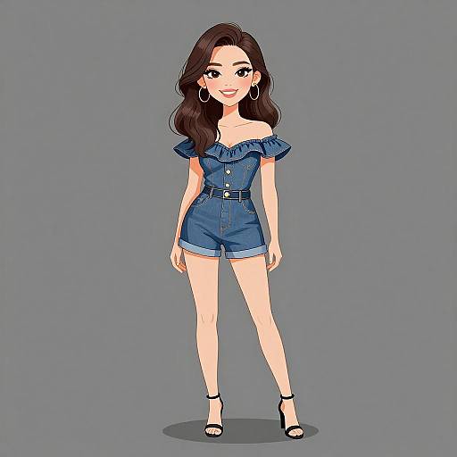 Smiling Woman in Chic Denim Romper