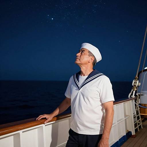 Distinguished Sailor Stargazing at Sea