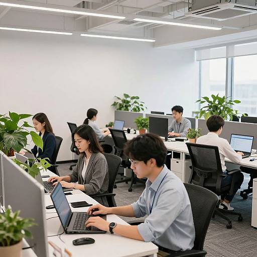 Bright Open-Plan Office with Employees