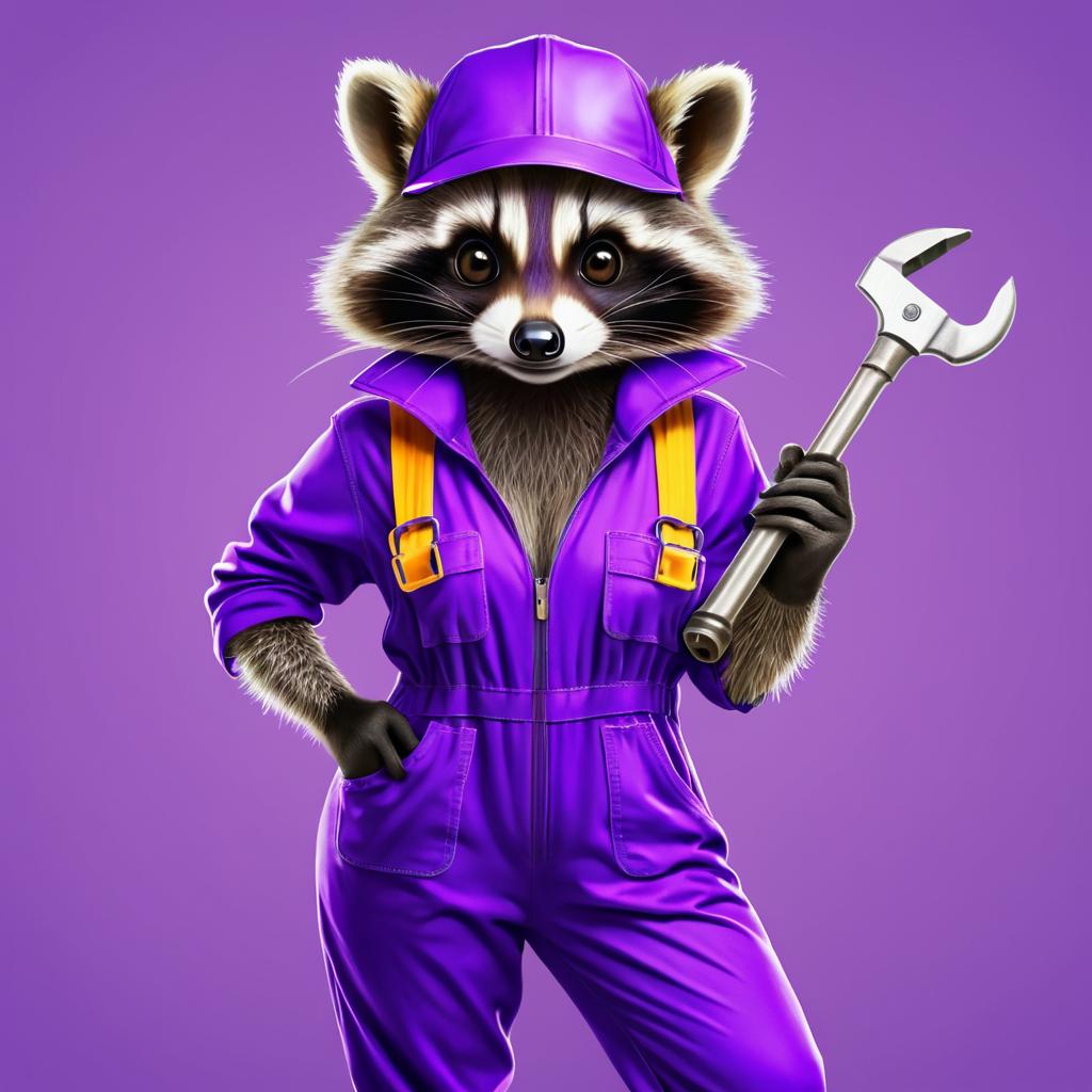 Charming Raccoon Mechanic in Purple Suit