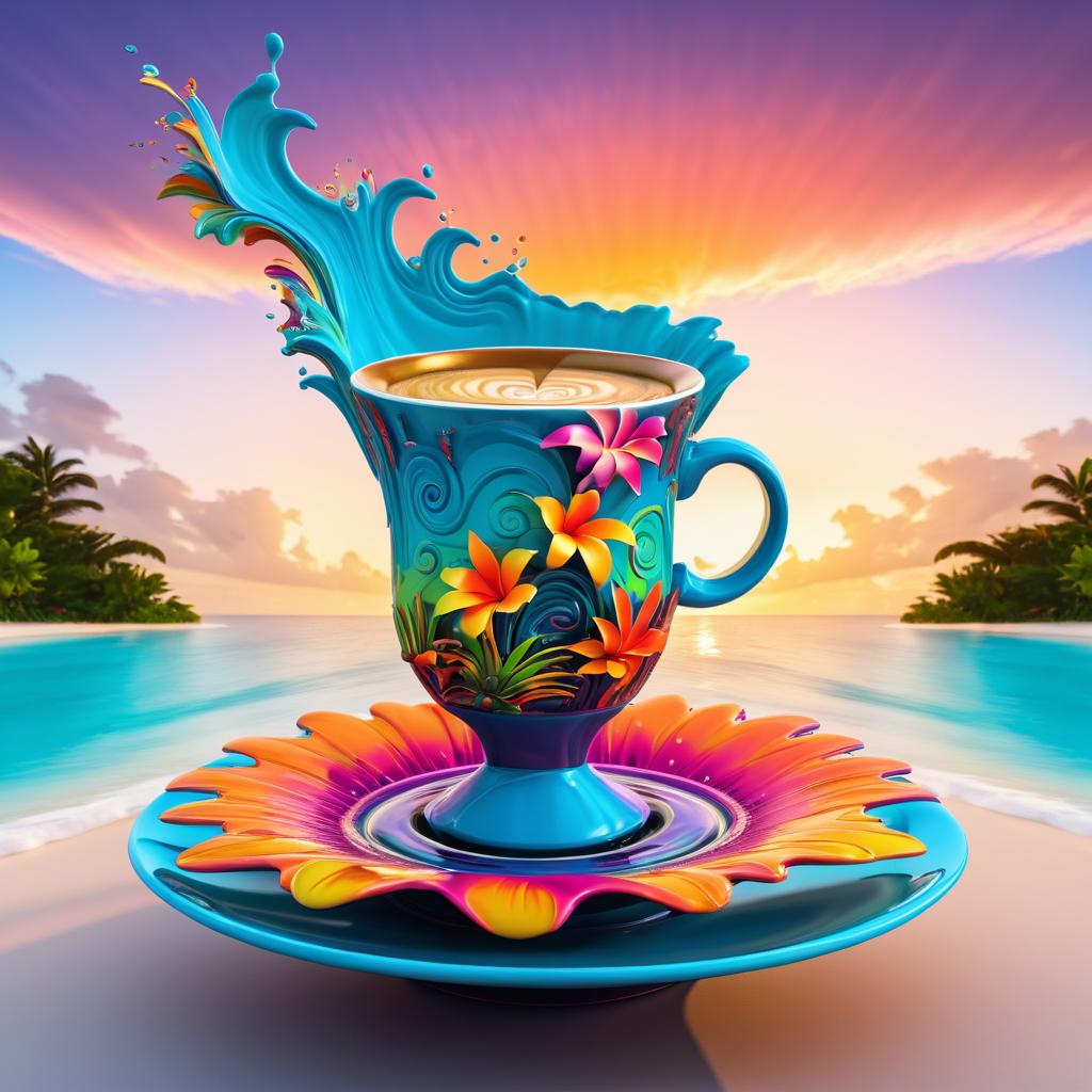 Vibrant Surrealism: Levitating Coffee Cup