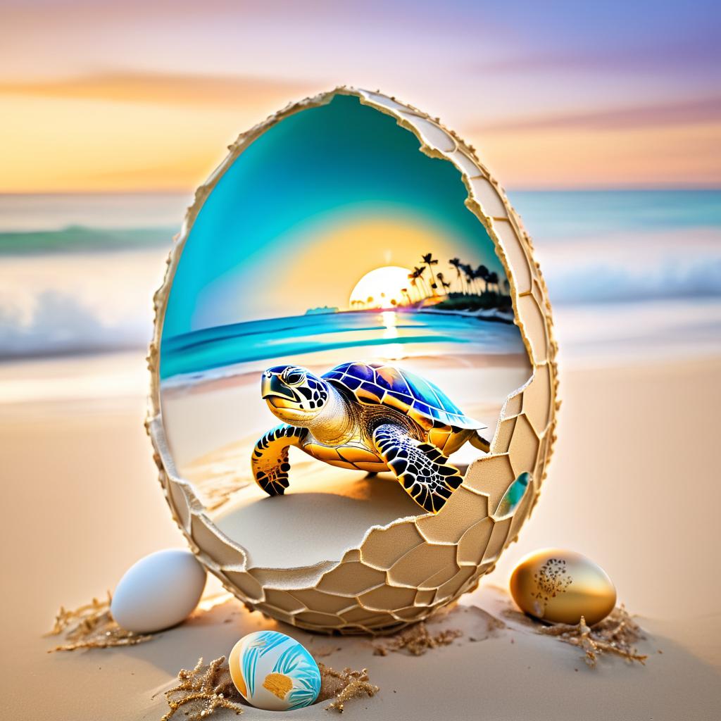 Whimsical Sea Turtle in Easter Egg