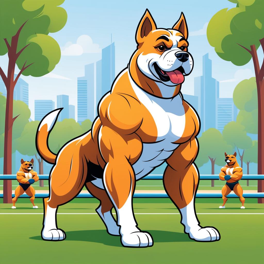 Muscular Dog Illustration in Dog Park