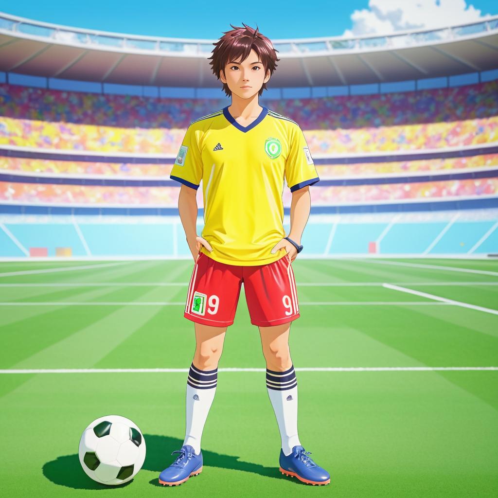 Anime-Style Soccer Player in Vibrant Stadium