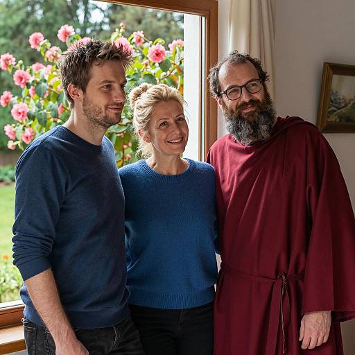 Three People Standing Together Indoors