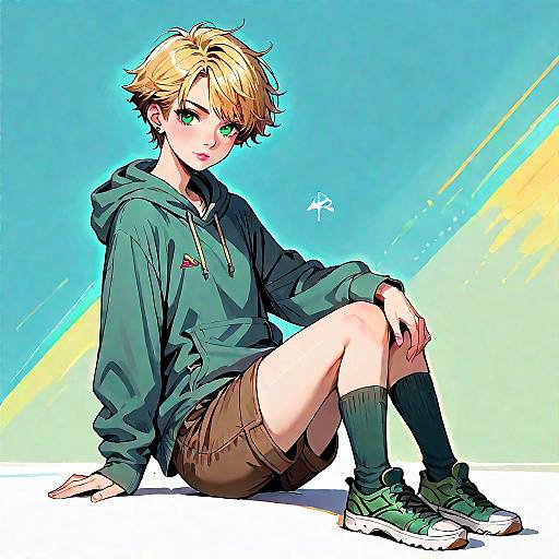 Blonde Anime Boy in Green Outfit