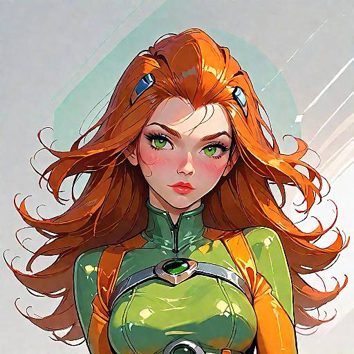 Anime Girl in Green Bodysuit with Fall Vibes