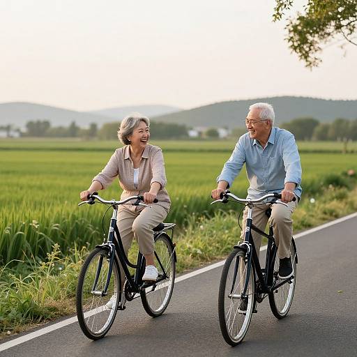 Elderly Couple Cycling Joyfully