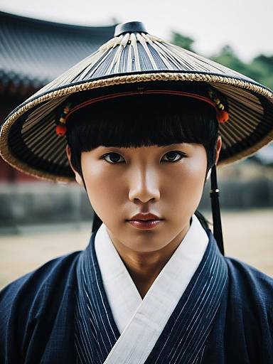Young Man in Korean Traditional Costume and Hat