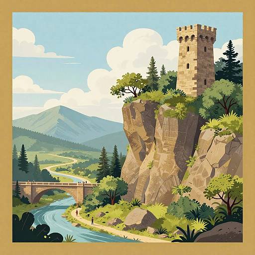 Classic Landscape with Stone Tower