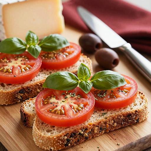 Close-Up of Fresh Tomato Basil Snack