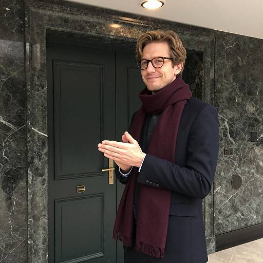 Sophisticated Man in Marble Hallway