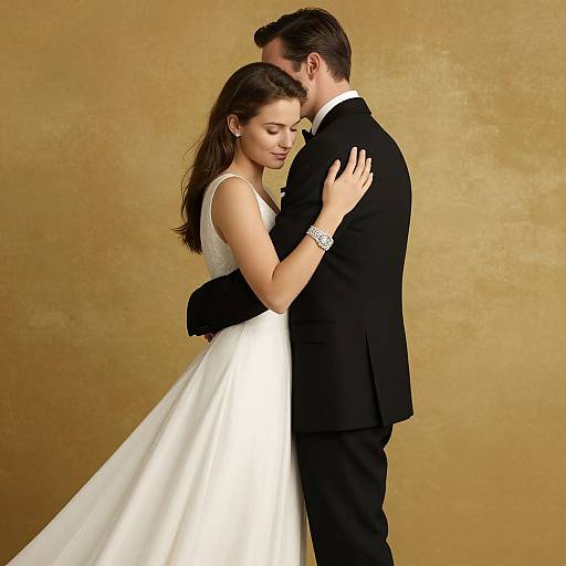 Elegantly Dressed Couple Embracing