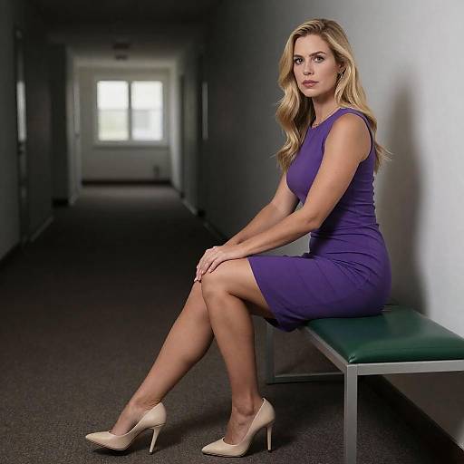 Serious Blonde in Dim Hallway Scene