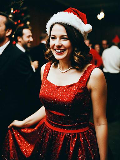 Joyful Woman in Christmas Party Dress