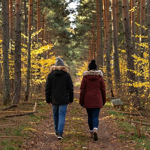Autumn Forest Walk in Winter Jackets