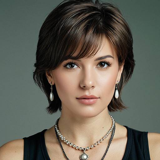 Young Woman with Short Mullet Hairstyle and Jewelry