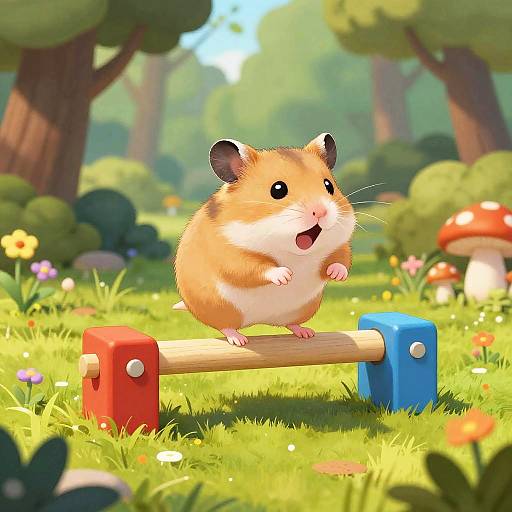 Cartoon Hamster Jumping Over Obstacle