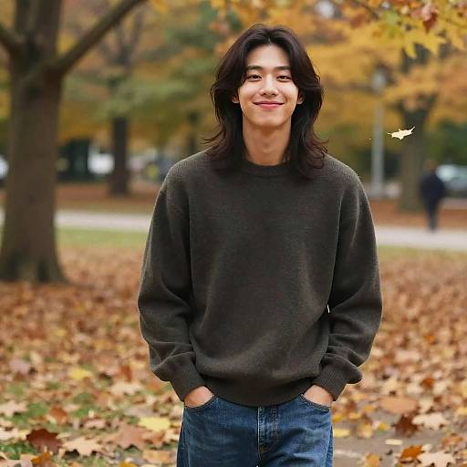 Jimin Casual Autumn Park Portrait