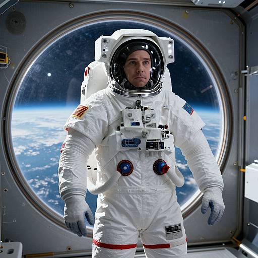 Astronaut Gazing from Modern Space Module