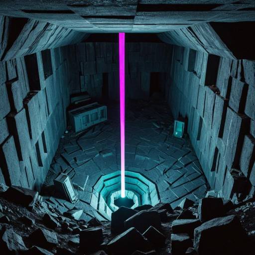 Underground Brutalist Cave with Neon Light Beam