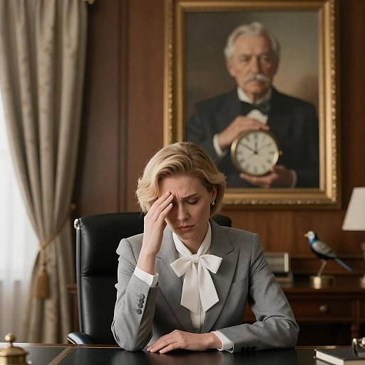 Concerned Blonde Businesswoman at Desk
