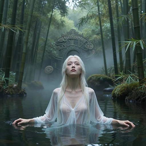 Ethereal Woman in Bamboo Pond