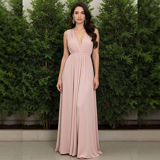 Woman in Pink Long Dress Indoors