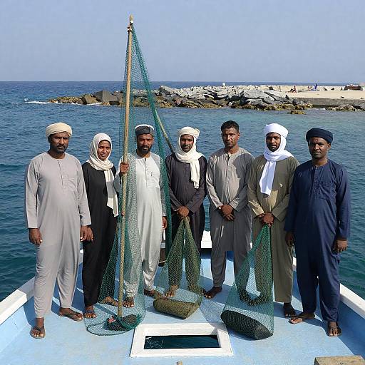 Diverse Group on Boat Deck by Coast