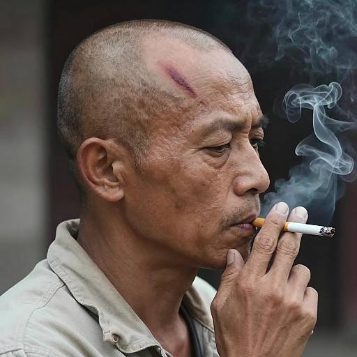 Moody Portrait of a Bald Man Smoking