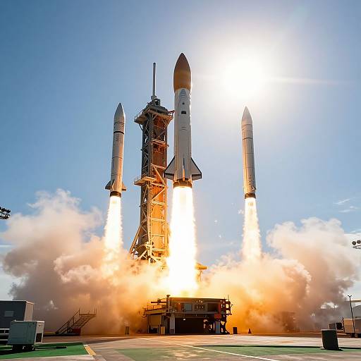 Three Rockets Launching at Sunrise