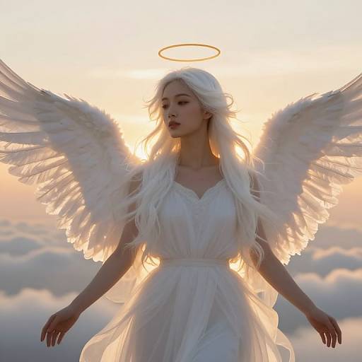 Graceful Female Angel in Heavenly Sunset