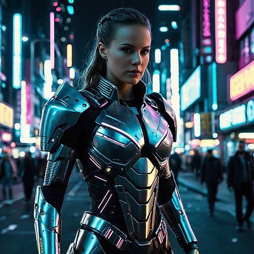 Futuristic Cyborg Warrior in Cyberpunk City