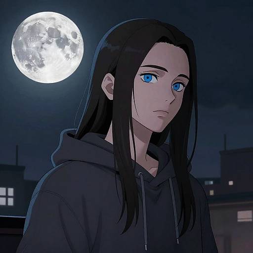 Digital Art of Woman Staring at Moon